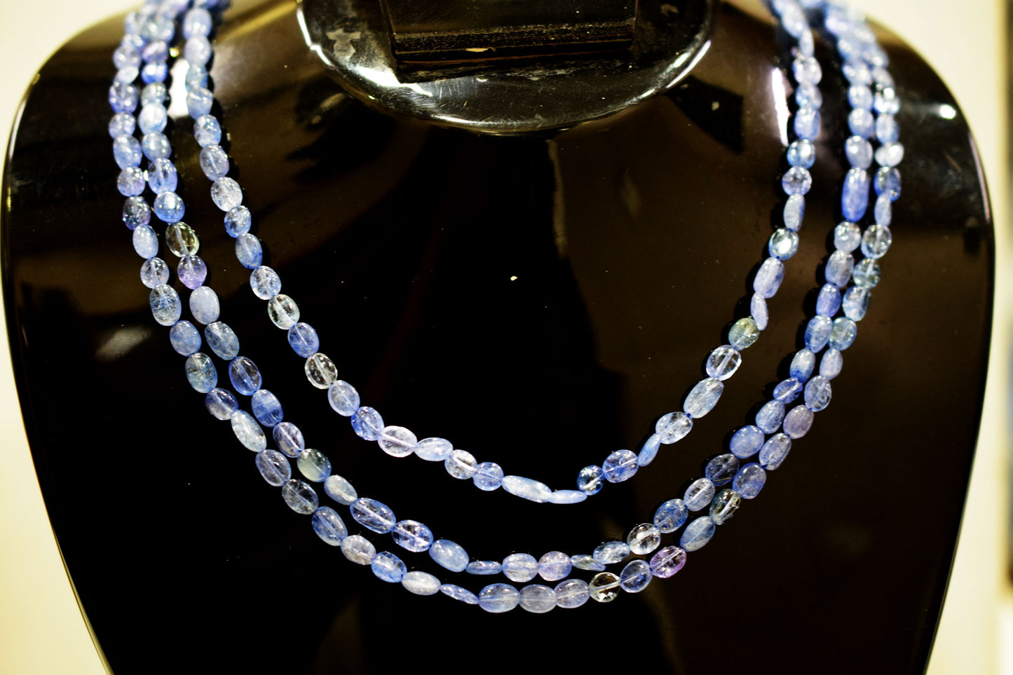 3 Lines Tanzanite Smooth Nuggets Shape Necklace , 3 Line Necklace 16 - 19 Inches Long With Adjustable Tussle , 5x6 - 5x10 mm , 20199
