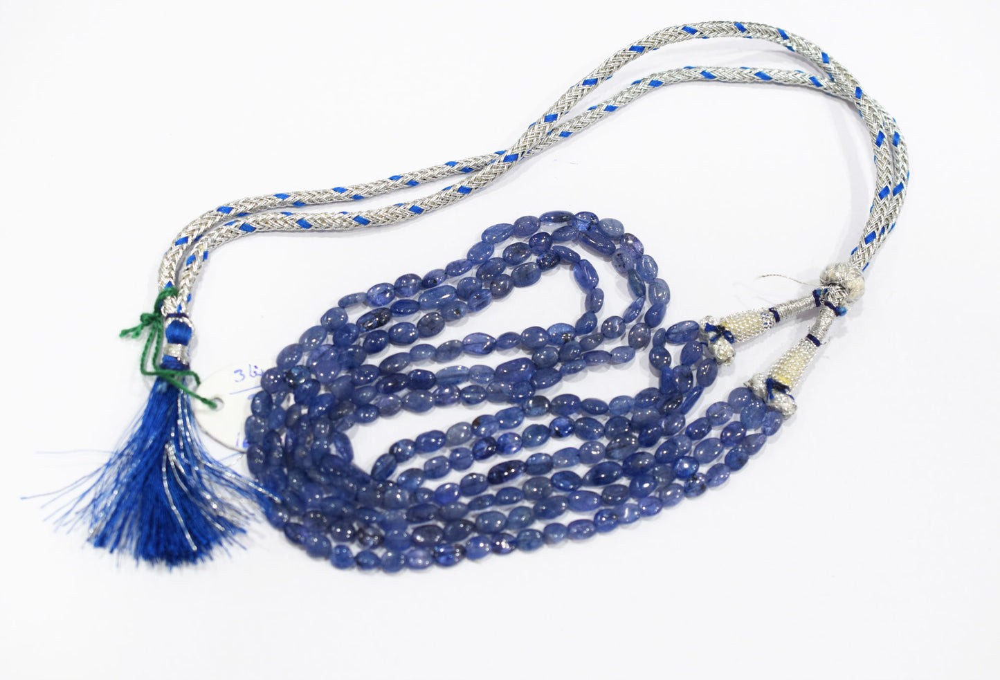 3 Lines Tanzanite Smooth Nuggets Shape Necklace , 3 Line Necklace 16 - 19 Inches Long With Adjustable Tussle , 5x6 - 5x10 mm , 20200