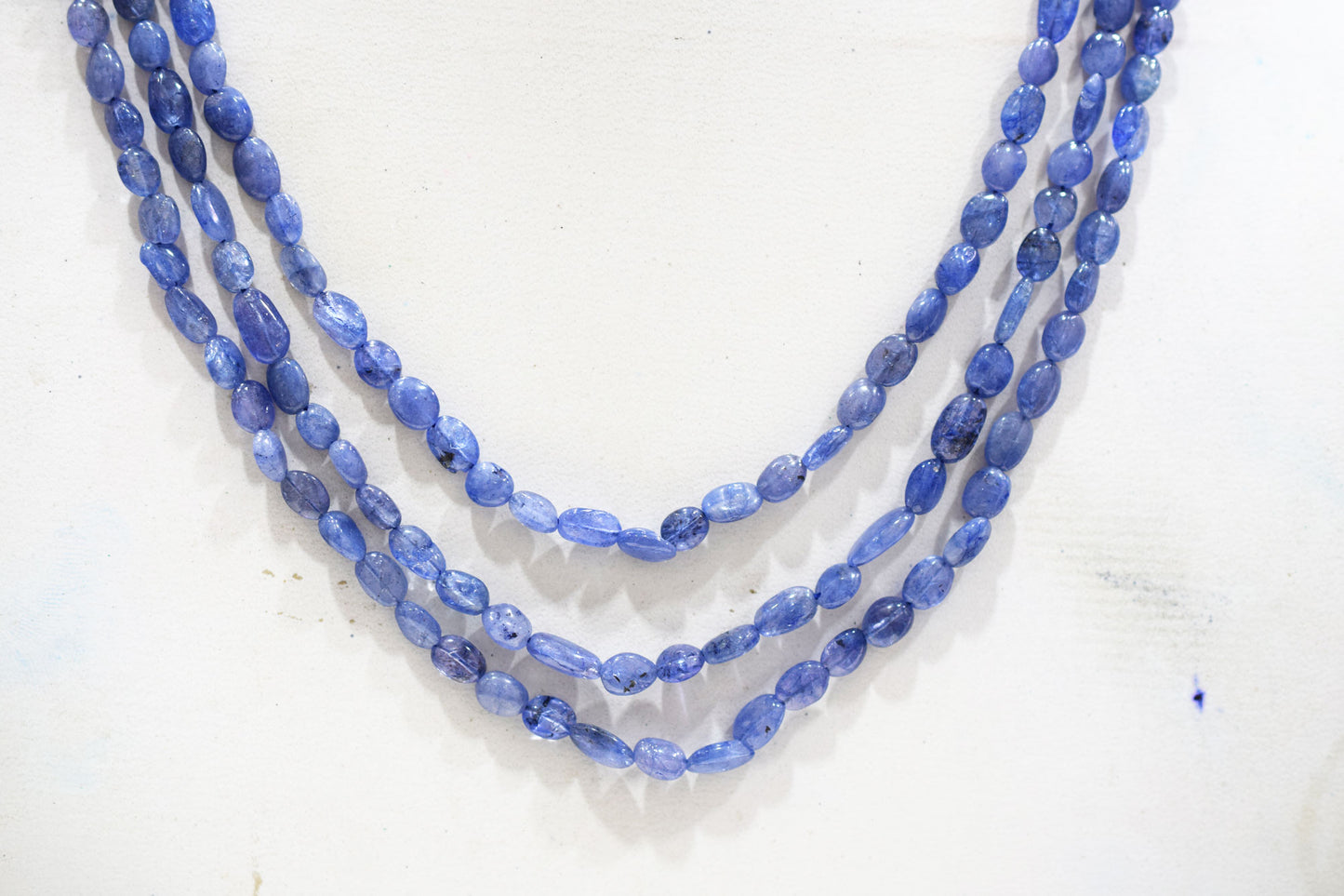 3 Lines Tanzanite Smooth Nuggets Shape Necklace , 3 Line Necklace 16 - 19 Inches Long With Adjustable Tussle , 5x6 - 5x10 mm , 20200