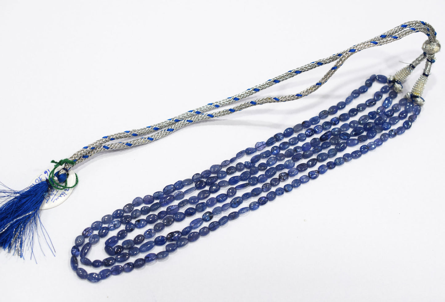 3 Lines Tanzanite Smooth Nuggets Shape Necklace , 3 Line Necklace 16 - 19 Inches Long With Adjustable Tussle , 5x6 - 5x10 mm , 20200