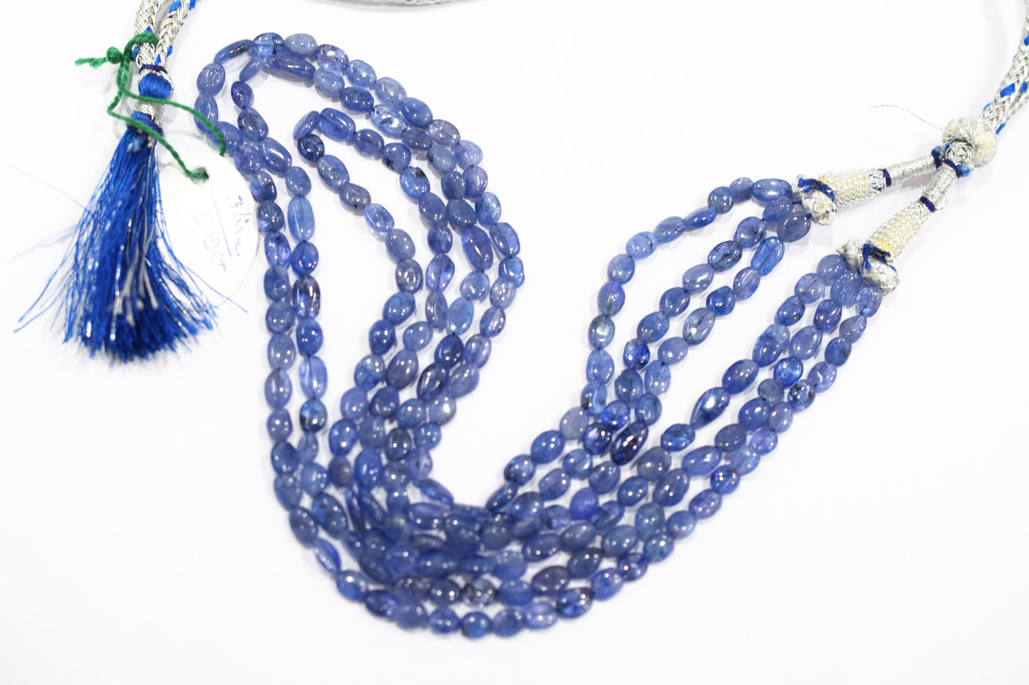 3 Lines Tanzanite Smooth Nuggets Shape Necklace , 3 Line Necklace 16 - 19 Inches Long With Adjustable Tussle , 5x6 - 5x10 mm , 20200