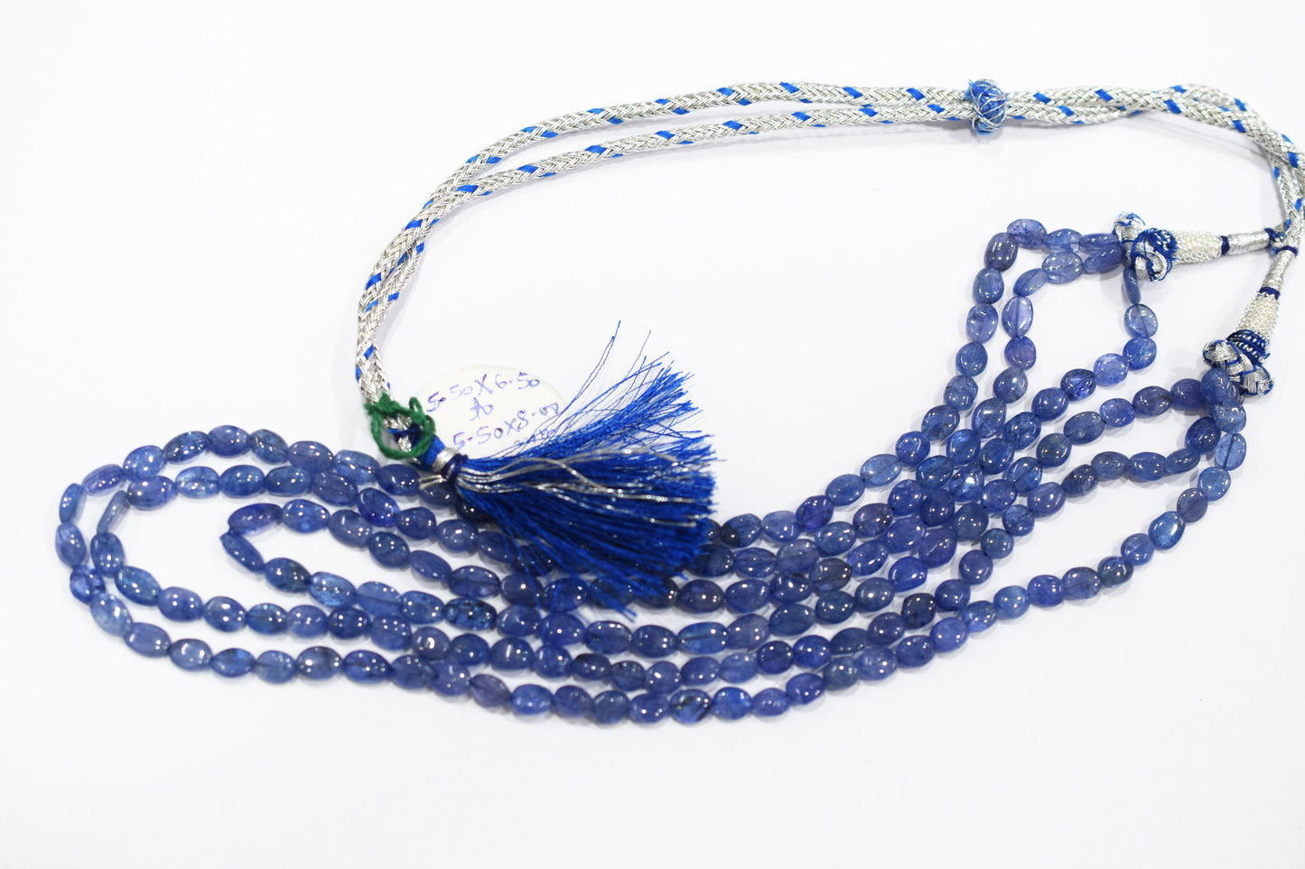 3 Lines Tanzanite Smooth Nuggets Shape Necklace , 3 Line Necklace 16 - 18 Inches Long With Adjustable Tussle , 5x6 - 5.5x9 mm , 20201