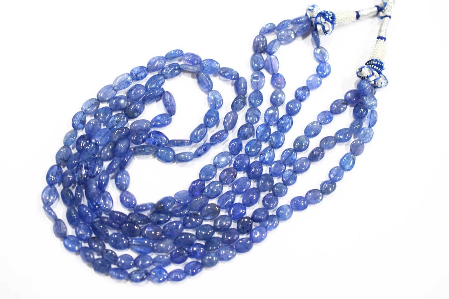 3 Lines Tanzanite Smooth Nuggets Shape Necklace , 3 Line Necklace 16 - 18 Inches Long With Adjustable Tussle , 5x6 - 5.5x9 mm , 20201