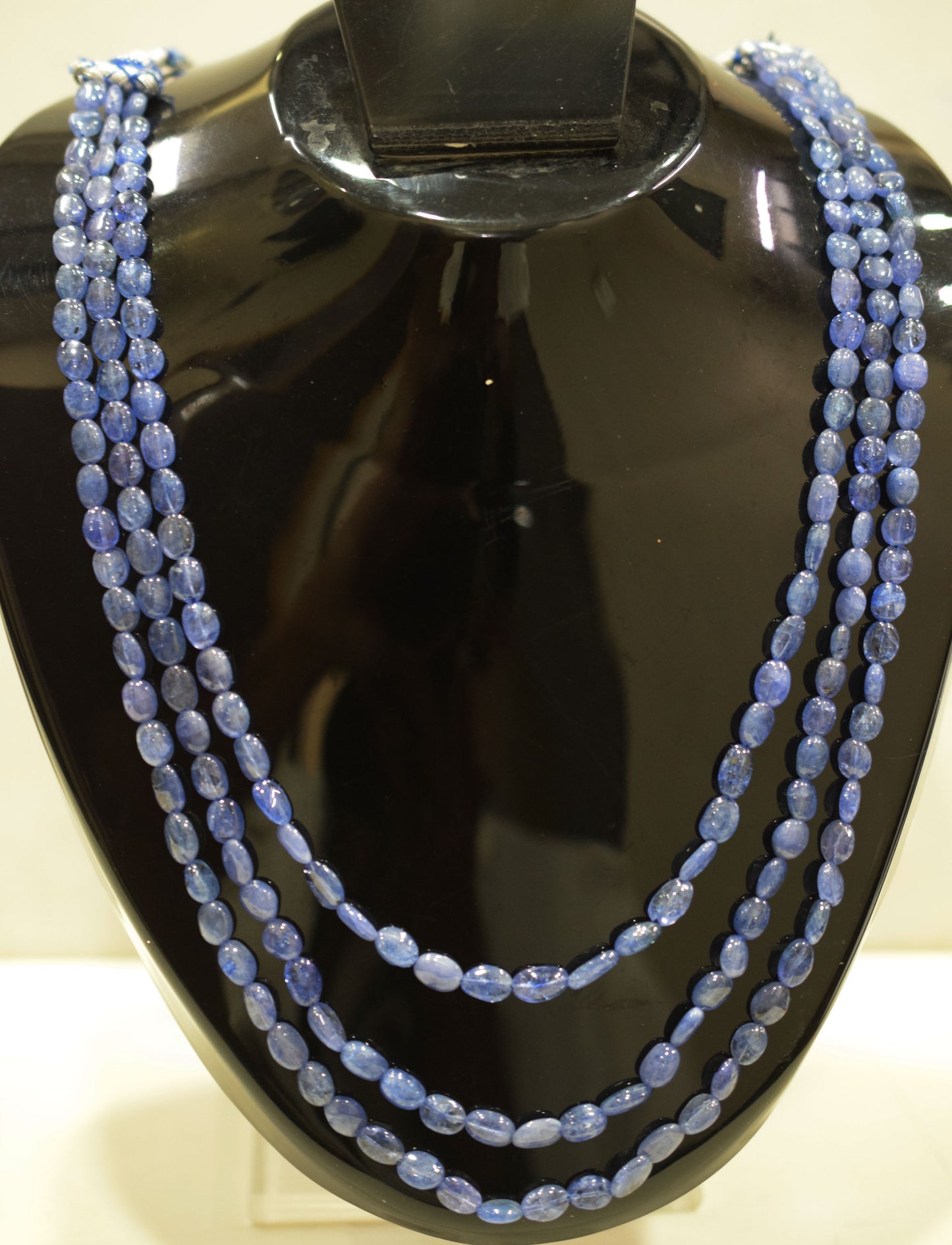 3 Lines Tanzanite Smooth Nuggets Shape Necklace , 3 Line Necklace 16 - 18 Inches Long With Adjustable Tussle , 5x6 - 5.5x9 mm , 20201