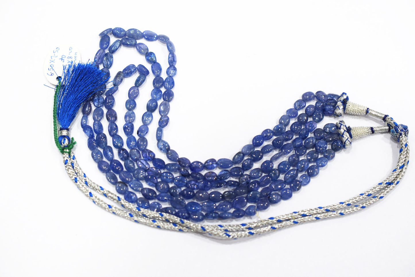 3 Lines Tanzanite Smooth Nuggets Shape Necklace , 3 Line Necklace 16 - 18 Inches Long With Adjustable Tussle , 6x7.5 - 6.5x9 mm , 20202