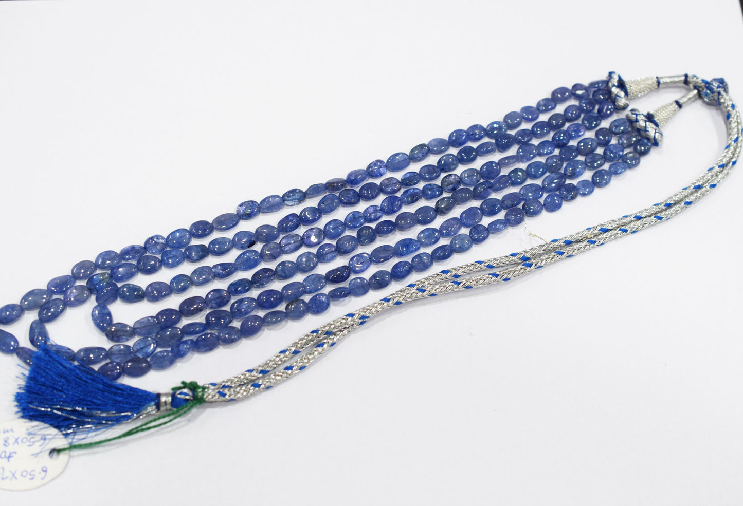 3 Lines Tanzanite Smooth Nuggets Shape Necklace , 3 Line Necklace 16 - 18 Inches Long With Adjustable Tussle , 6x7.5 - 6.5x9 mm , 20202