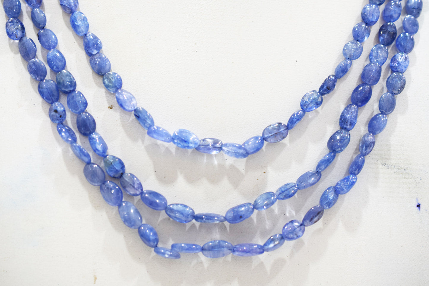 3 Lines Tanzanite Smooth Nuggets Shape Necklace , 3 Line Necklace 16 - 18 Inches Long With Adjustable Tussle , 6x7.5 - 6.5x9 mm , 20202