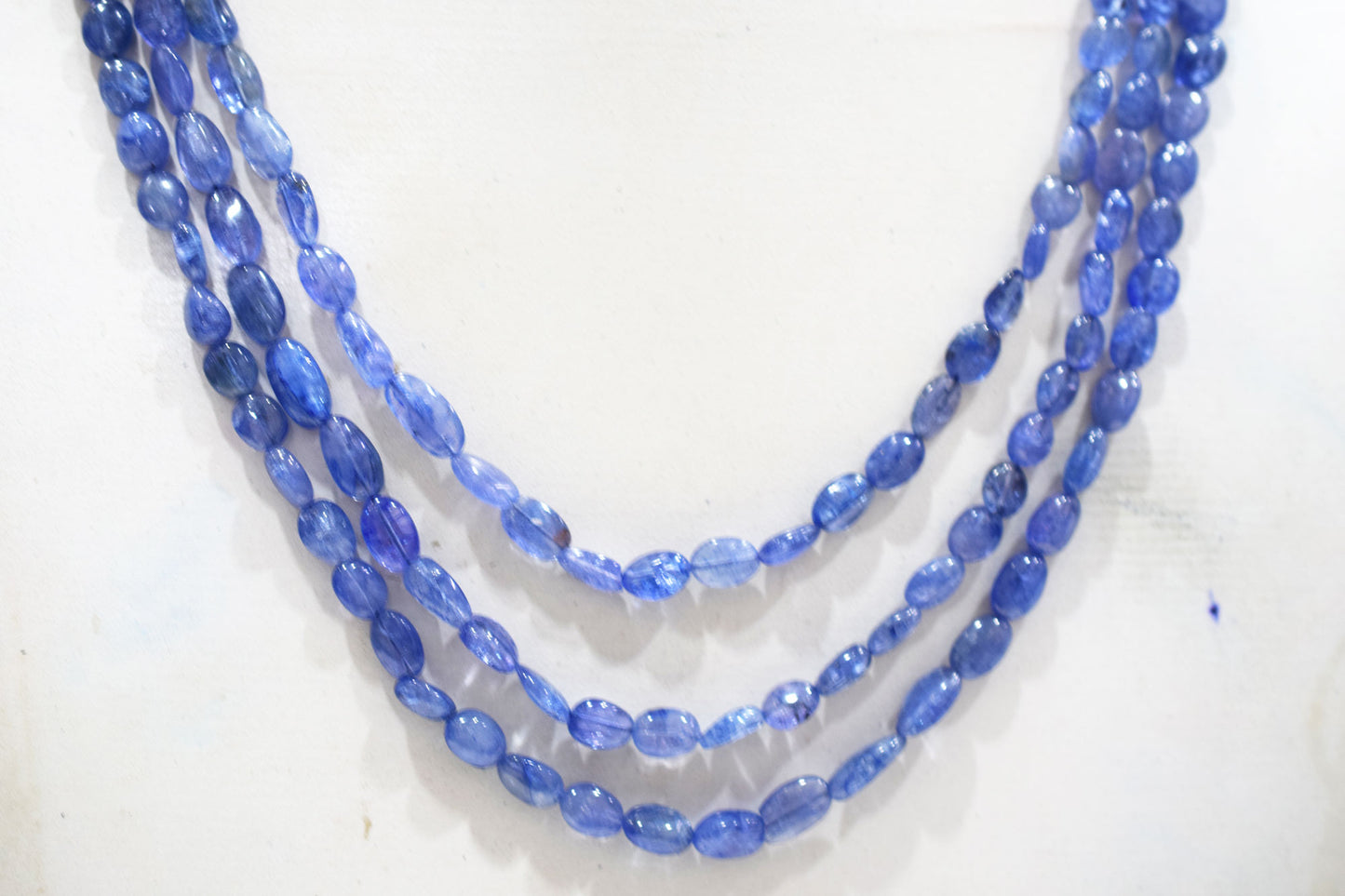 3 Lines Tanzanite Smooth Nuggets Shape Necklace , 3 Line Necklace 16 - 19 Inches Long With Adjustable Tussle , 5.5x6 - 7x11 mm , 20203