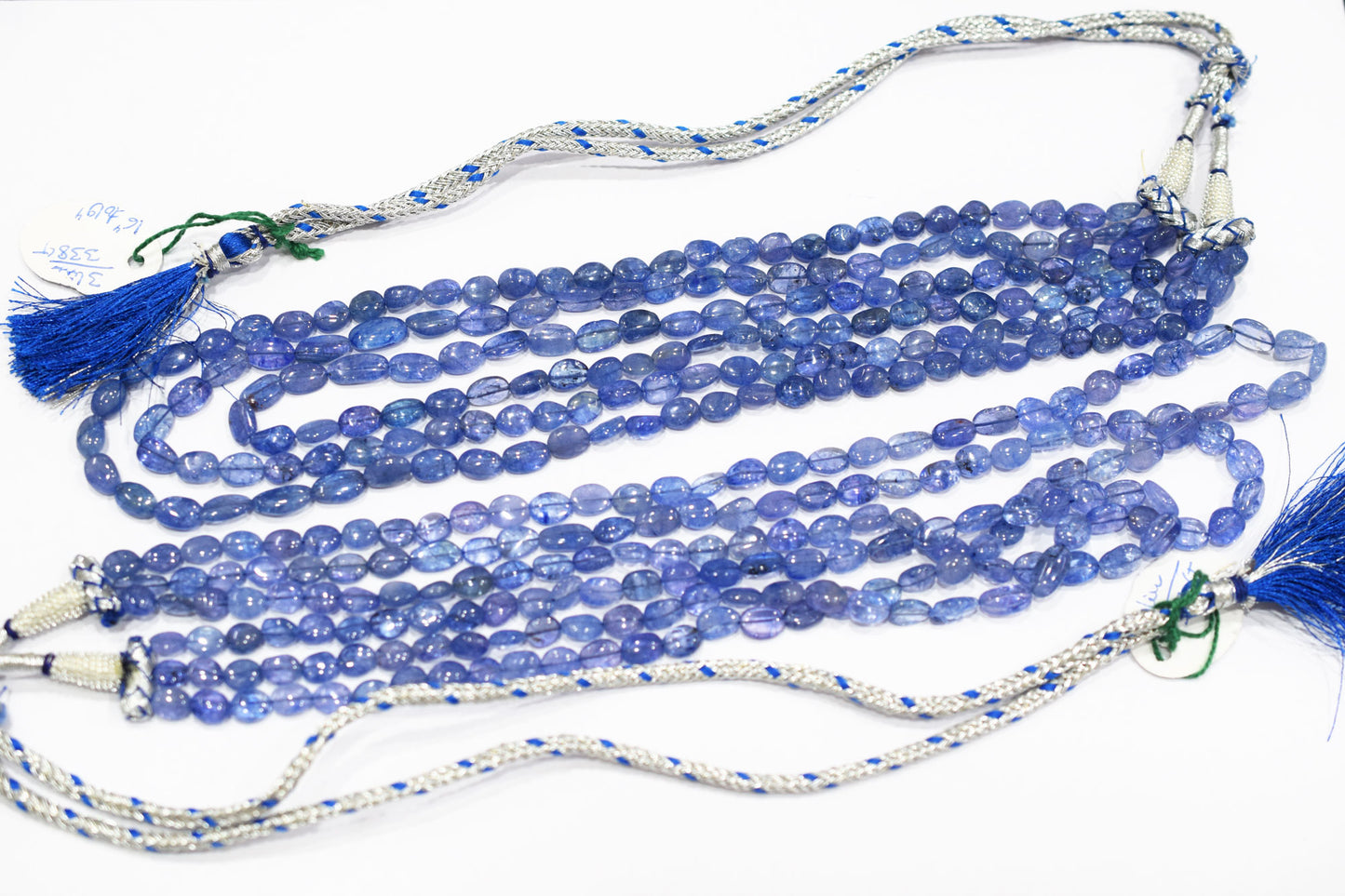 3 Lines Tanzanite Smooth Nuggets Shape Necklace , 3 Line Necklace 16 - 19 Inches Long With Adjustable Tussle , 5.5x6 - 7x11 mm , 20203