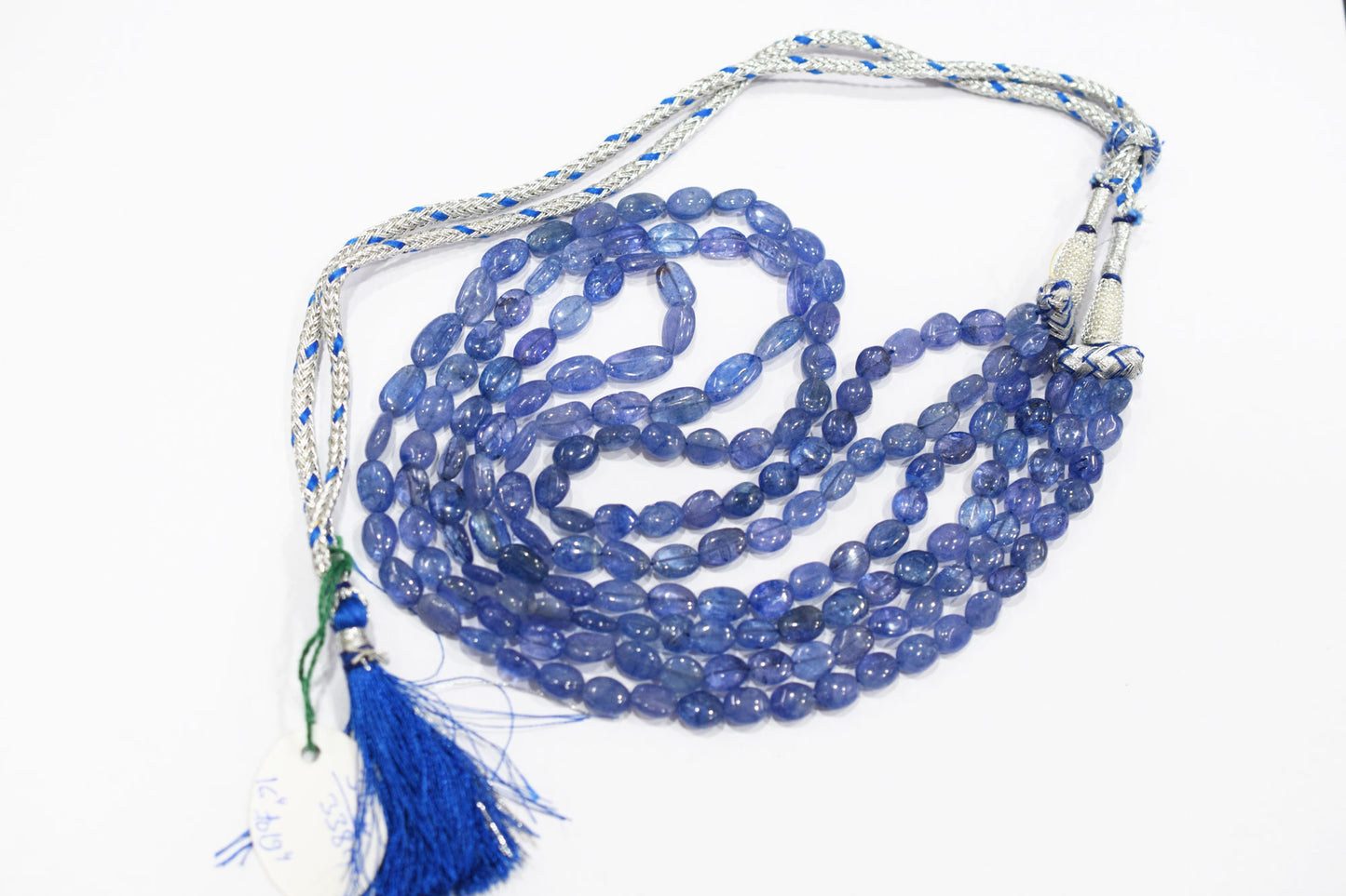 3 Lines Tanzanite Smooth Nuggets Shape Necklace , 3 Line Necklace 16 - 19 Inches Long With Adjustable Tussle , 5.5x6 - 7x11 mm , 20203