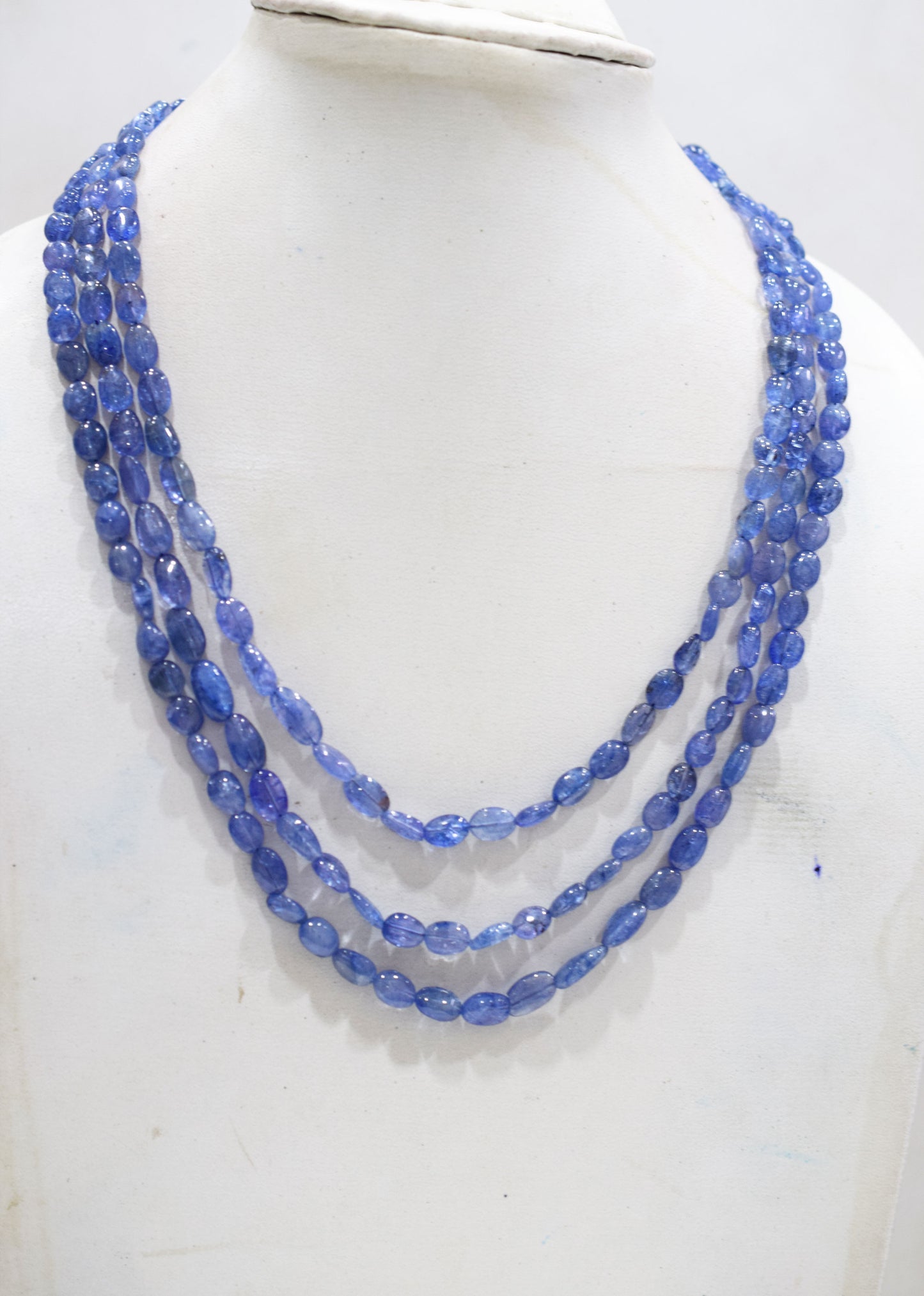 3 Lines Tanzanite Smooth Nuggets Shape Necklace , 3 Line Necklace 16 - 19 Inches Long With Adjustable Tussle , 5.5x6 - 7x11 mm , 20203