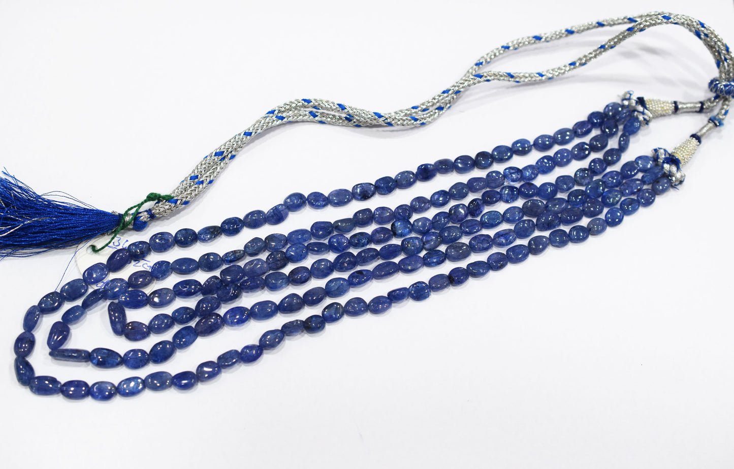 3 Lines Tanzanite Smooth Nuggets Shape Necklace , 3 Line Necklace 16 - 19 Inches Long With Adjustable Tussle , 6x8 - 6.5x10 mm , 20204