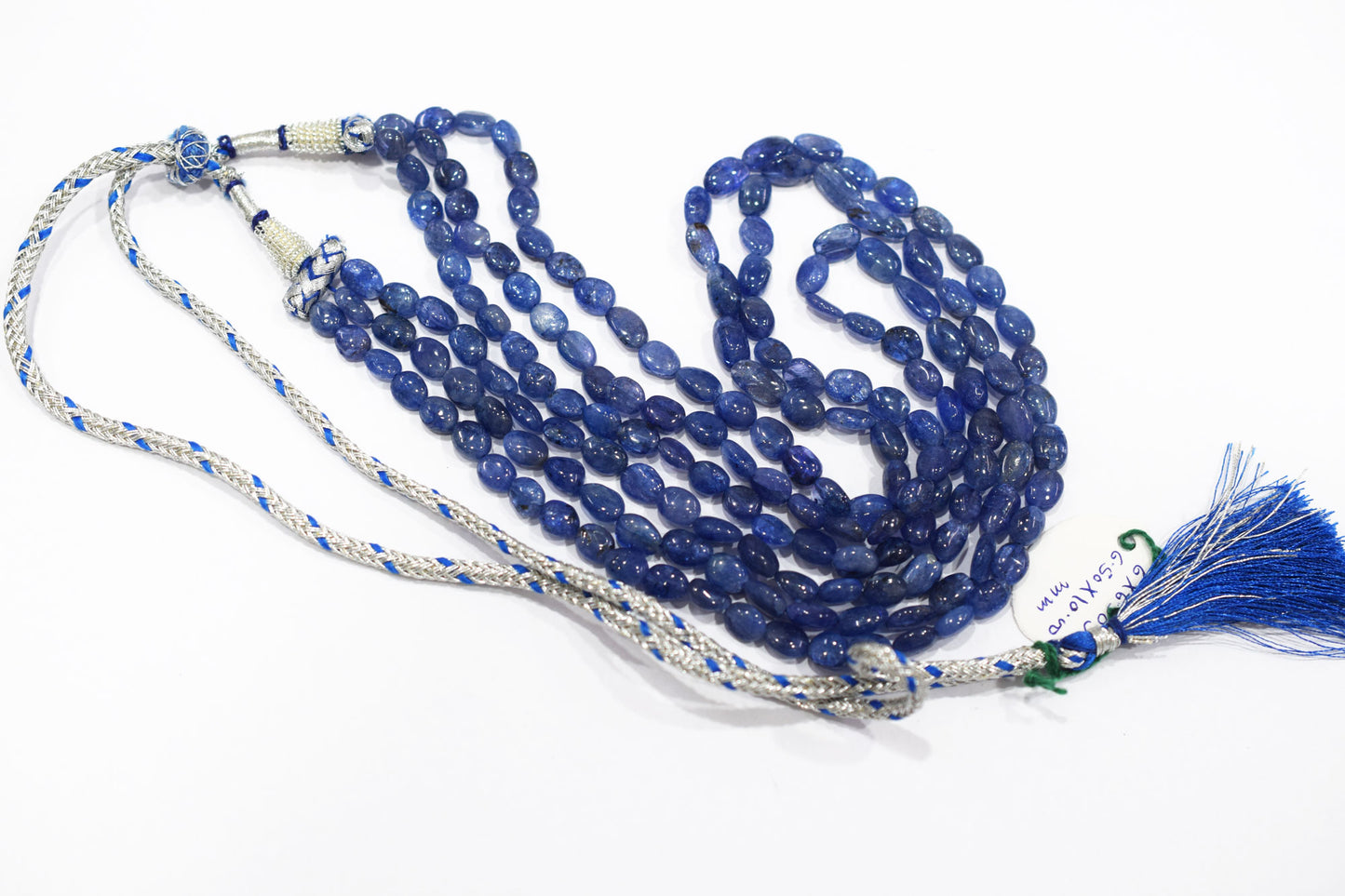 3 Lines Tanzanite Smooth Nuggets Shape Necklace , 3 Line Necklace 16 - 19 Inches Long With Adjustable Tussle , 6x8 - 6.5x10 mm , 20204