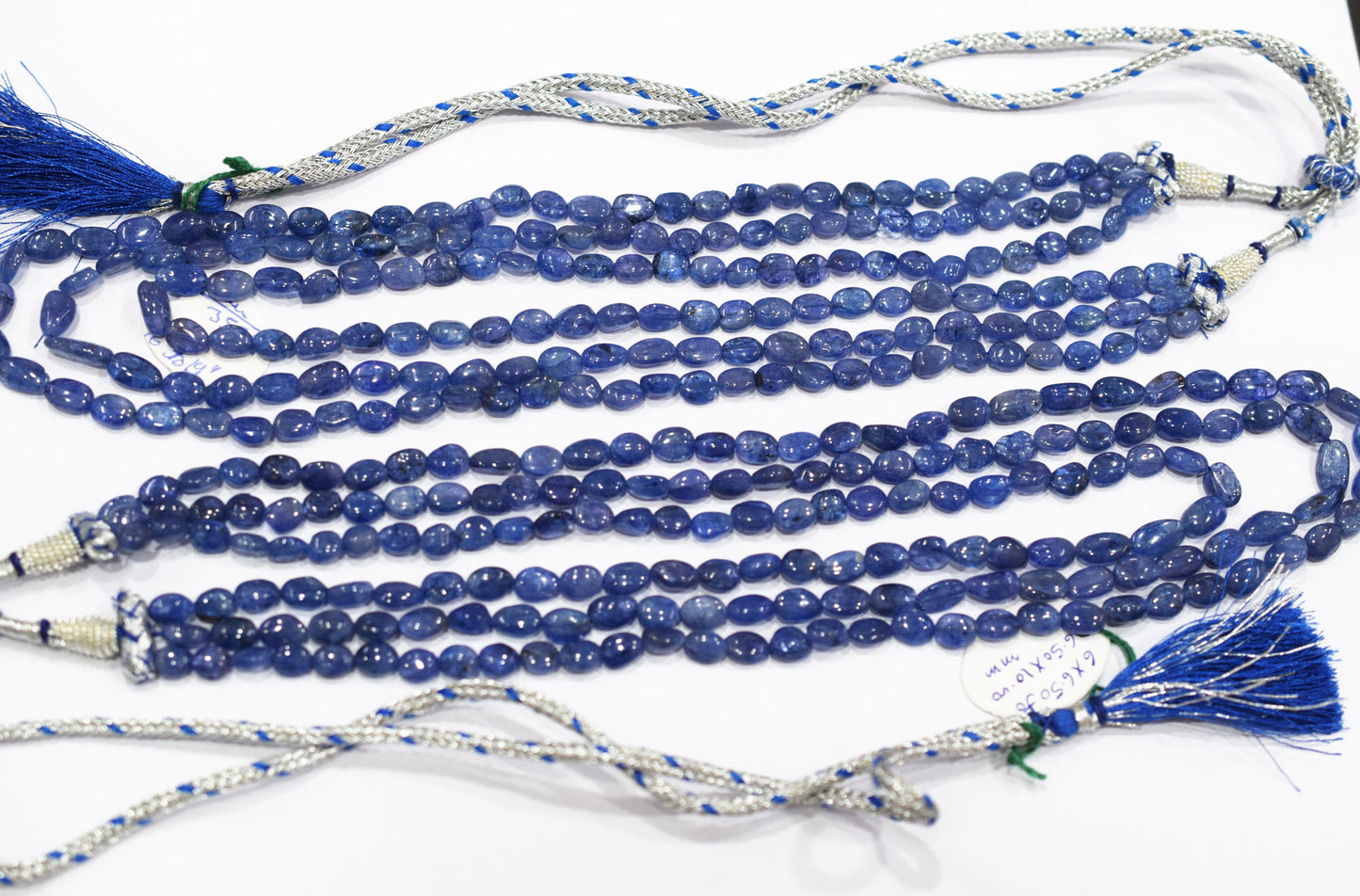 3 Lines Tanzanite Smooth Nuggets Shape Necklace , 3 Line Necklace 16 - 19 Inches Long With Adjustable Tussle , 6x8 - 6.5x10 mm , 20204