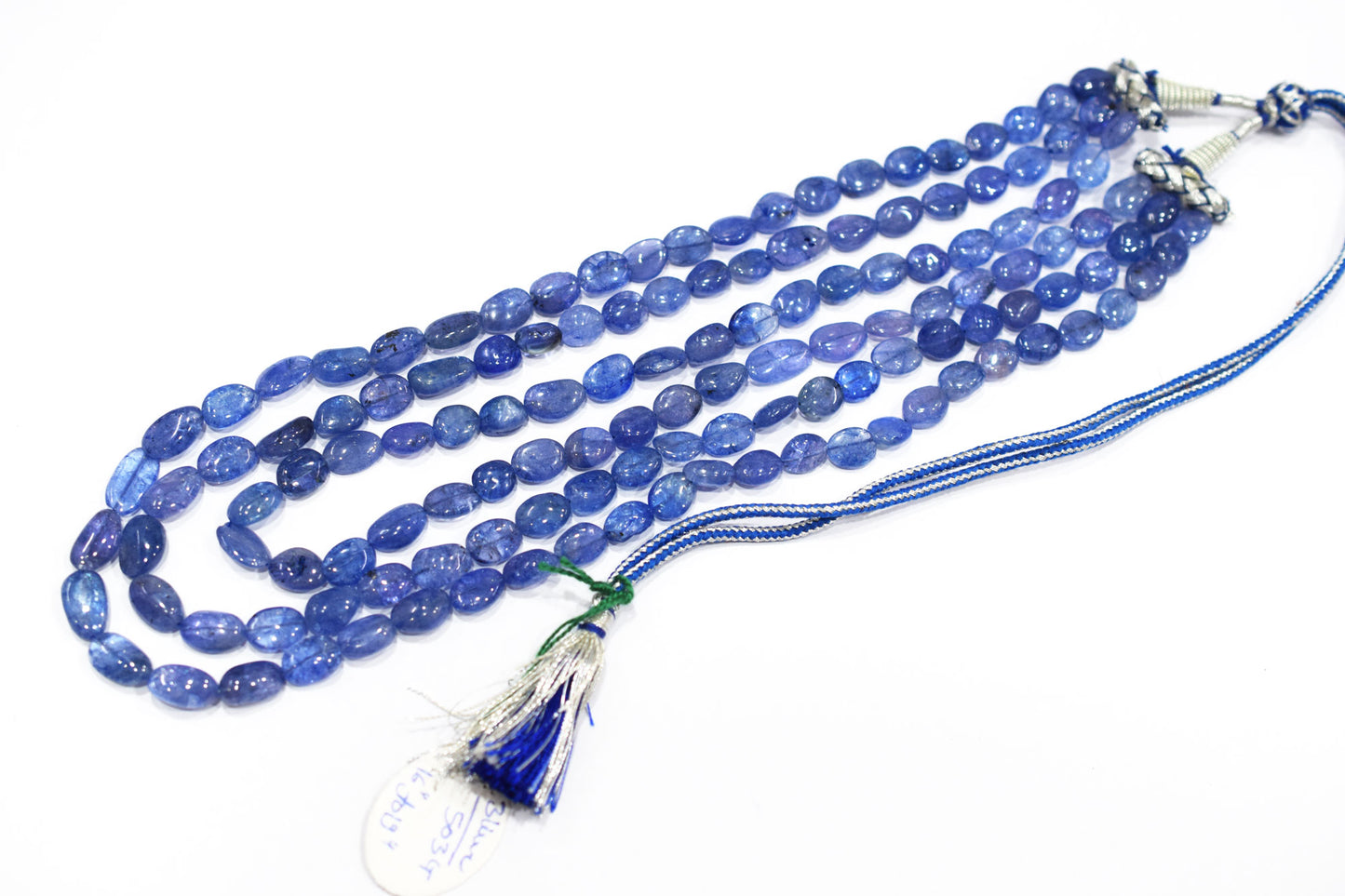 3 Lines Tanzanite Smooth Nuggets Shape Necklace , 3 Line Necklace 16 - 19 Inches Long With Adjustable Tussle , 7x8 - 8x13 mm , 20205