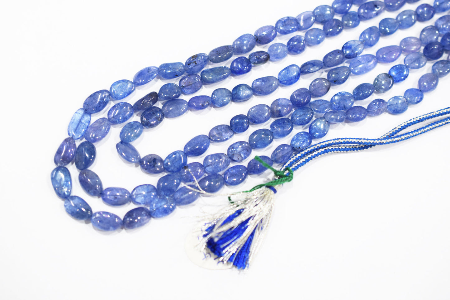 3 Lines Tanzanite Smooth Nuggets Shape Necklace , 3 Line Necklace 16 - 19 Inches Long With Adjustable Tussle , 7x8 - 8x13 mm , 20205