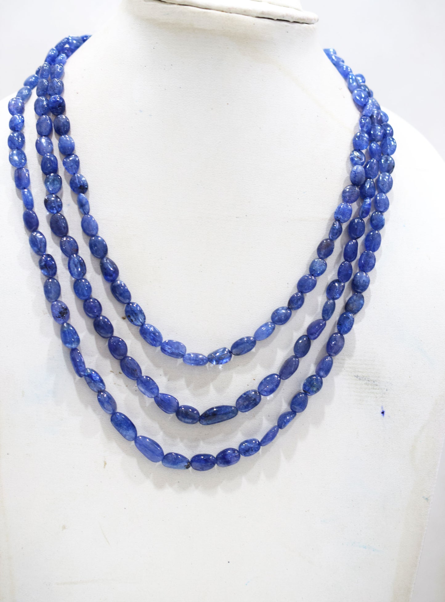 3 Lines Tanzanite Smooth Nuggets Shape Necklace , 3 Line Necklace 16 - 19 Inches Long With Adjustable Tussle , 7x8.5 - 7x12.5 mm , 20206