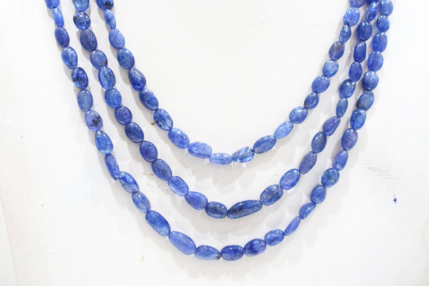 3 Lines Tanzanite Smooth Nuggets Shape Necklace , 3 Line Necklace 16 - 19 Inches Long With Adjustable Tussle , 7x8.5 - 7x12.5 mm , 20206