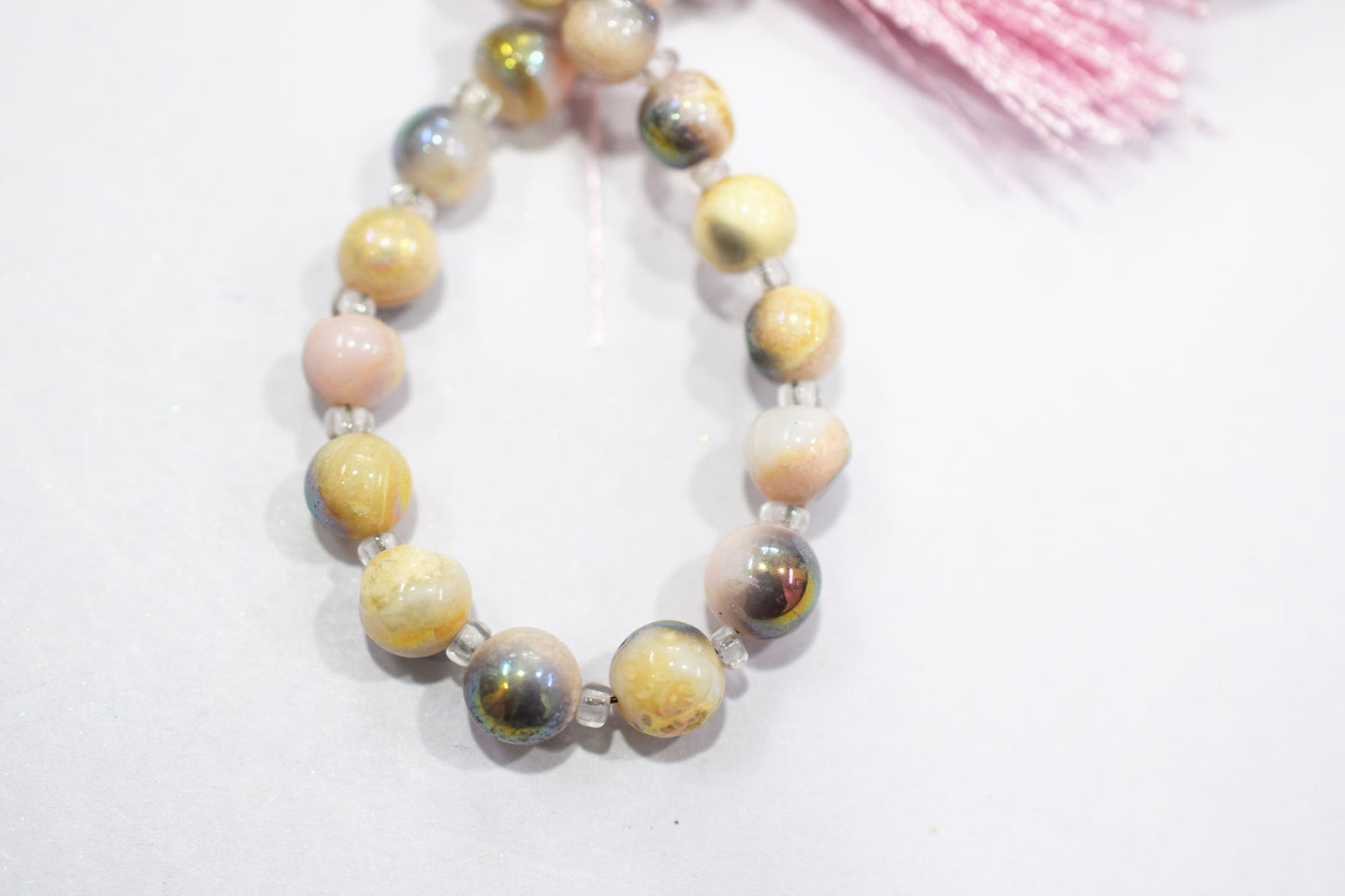 Mystic Metallic Coated Pink Peruvian Opal smooth Beads , Sold By Strand , 5 - 6 mm , 5" , 20373
