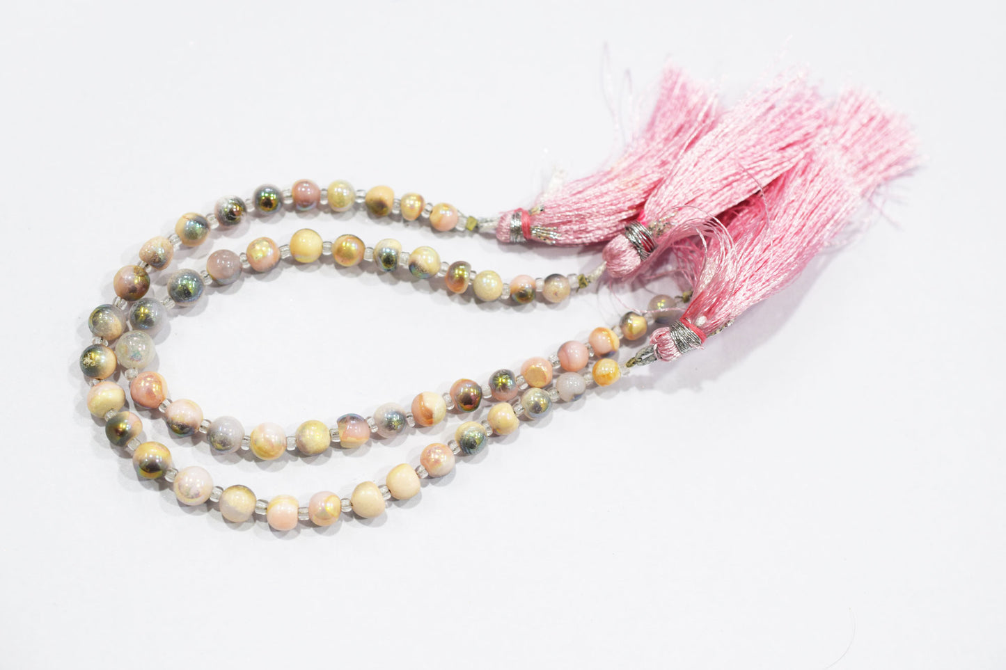 Mystic Metallic Coated Pink Peruvian Opal smooth Beads , Sold By Strand , 5 - 6 mm , 7" , 20375
