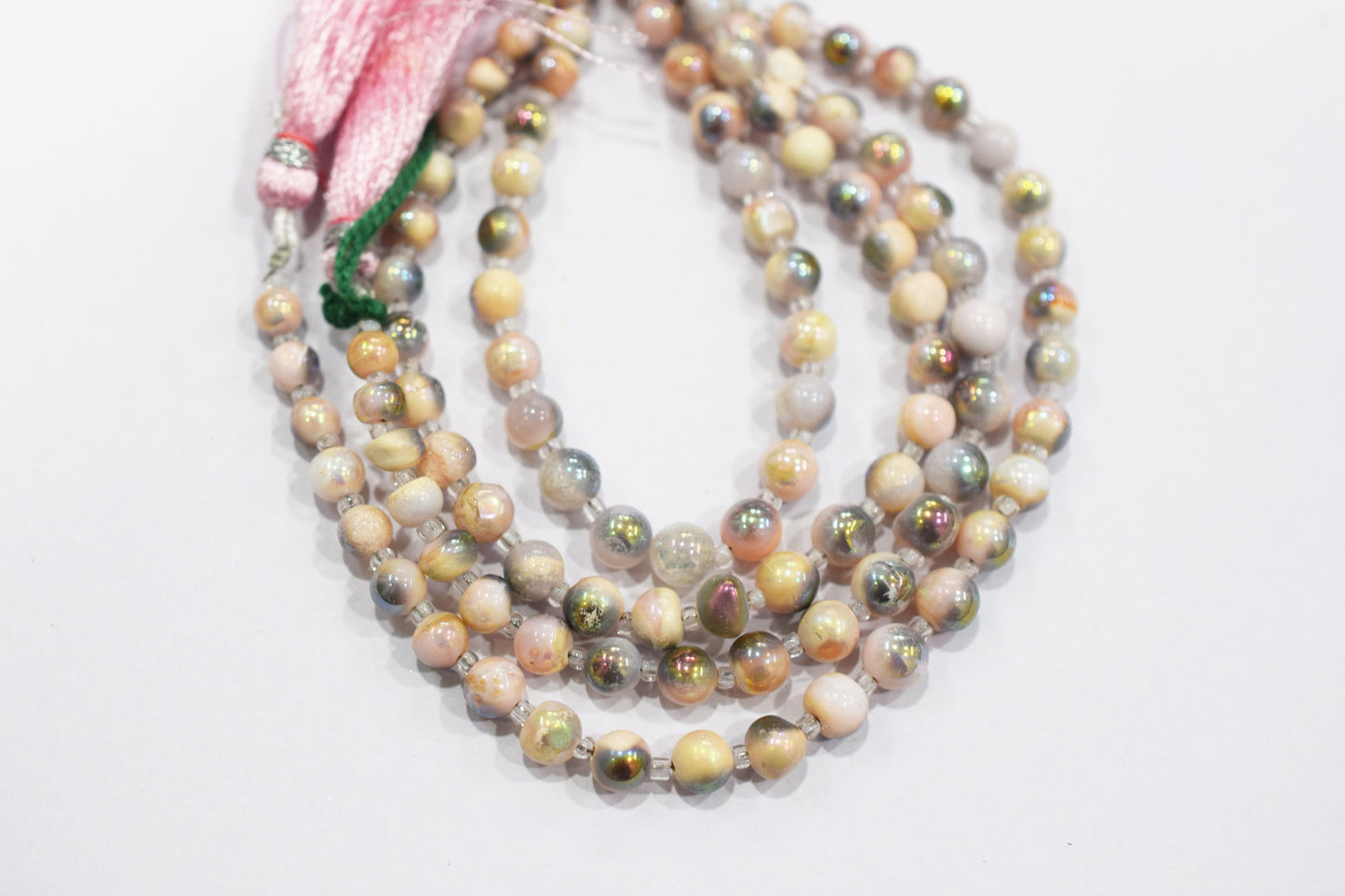 Mystic Metallic Coated Pink Peruvian Opal smooth Beads , Sold By Strand , 5 - 6 mm , 7" , 20375
