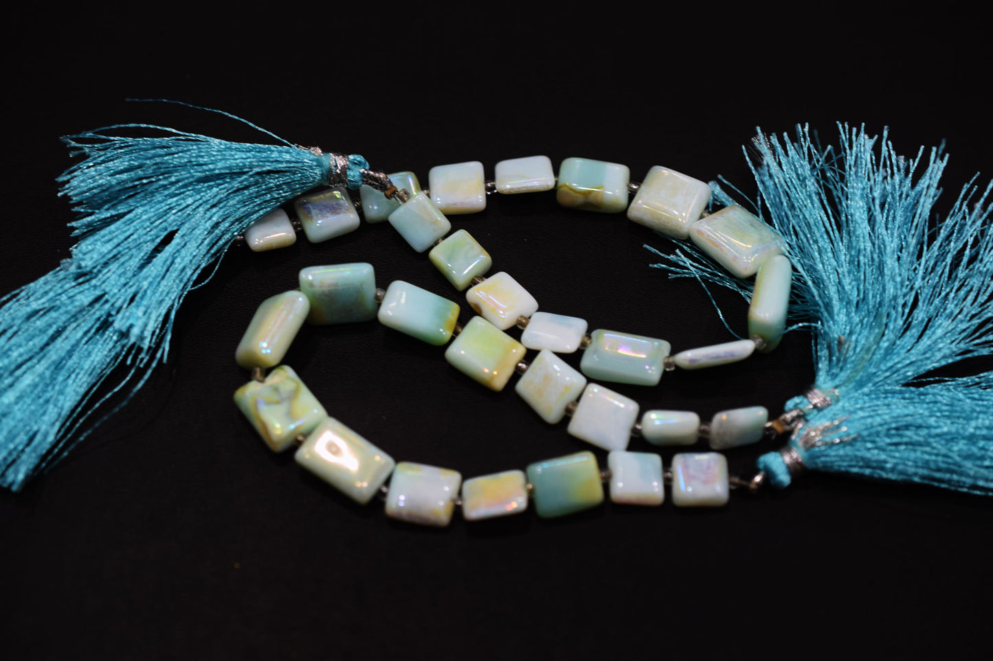 Mystic Metallic Coated Peruvian Blue Opal smooth Beads , Sold By Strand , 6x7 - 11x15 mm , 7" , 20376