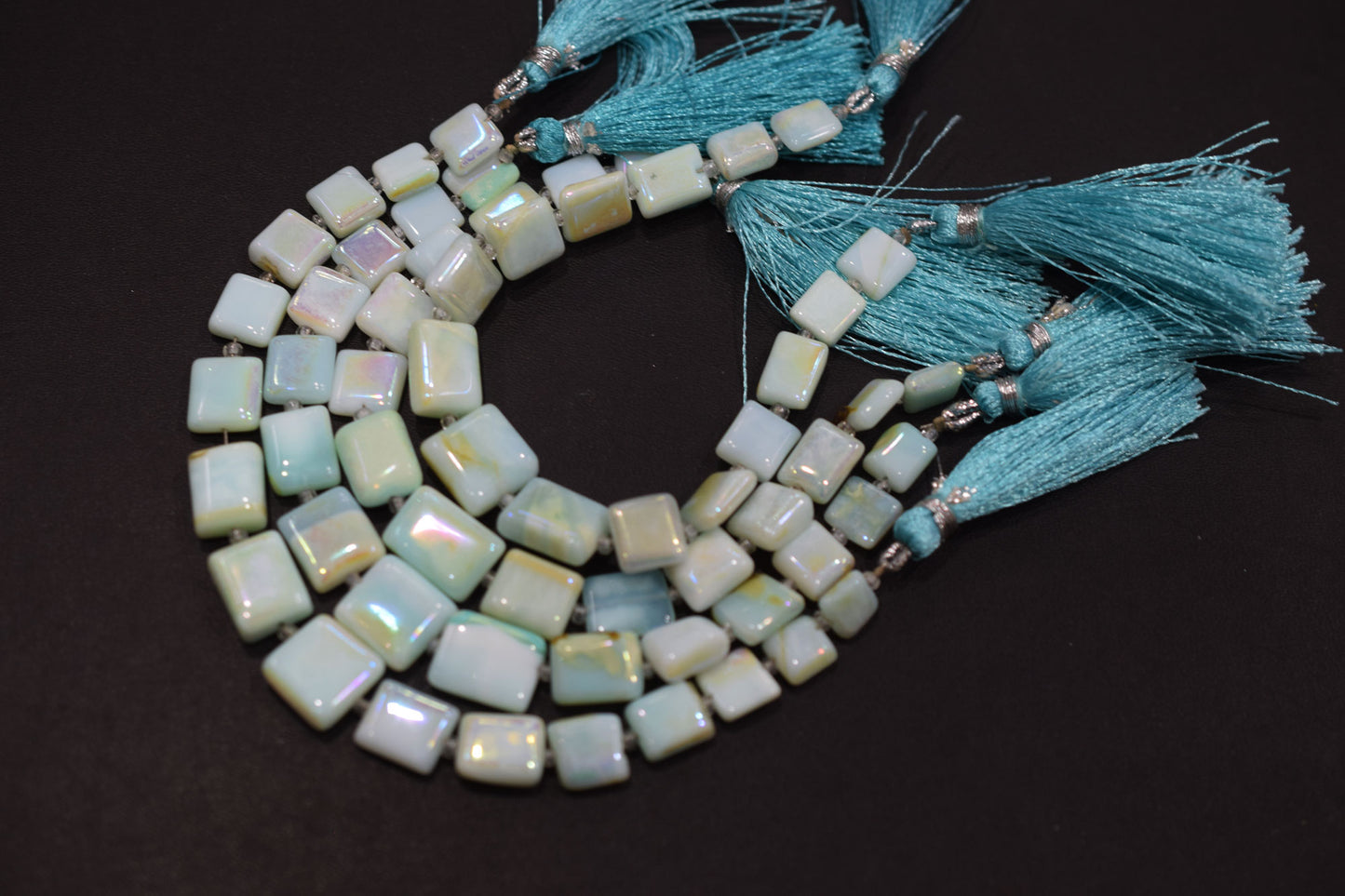 Mystic Metallic Coated Peruvian Blue Opal smooth Beads , Sold By Strand , 8x9 - 10x14 mm , 7" , 20377