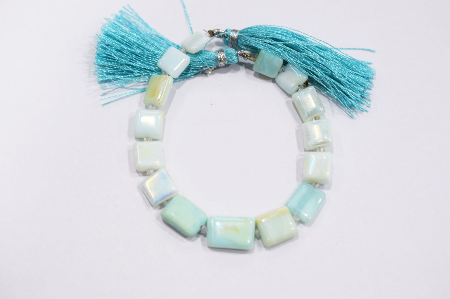 Mystic Metallic Coated Peruvian Blue Opal smooth Beads , Sold By Strand , 8x9 - 10x14 mm , 7" , 20377