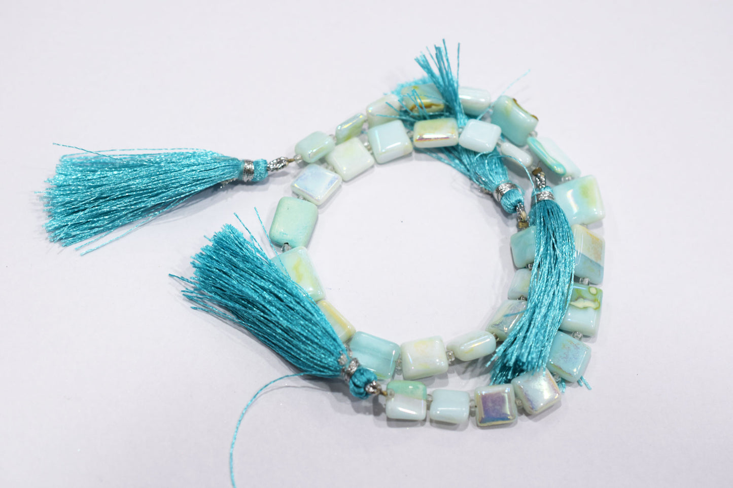 Mystic Metallic Coated Peruvian Blue Opal smooth Beads , Sold By Strand , 8x9 - 10x14 mm , 7" , 20377