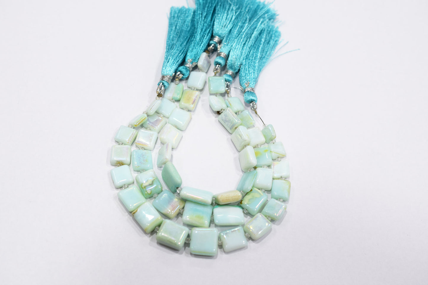 Mystic Metallic Coated Peruvian Blue Opal smooth Beads , Sold By Strand , 8x9 - 10x14 mm , 7" , 20377