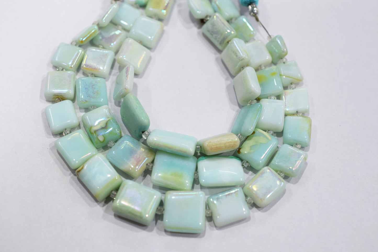 Mystic Metallic Coated Peruvian Blue Opal smooth Beads , Sold By Strand , 8x9 - 10x14 mm , 7" , 20377