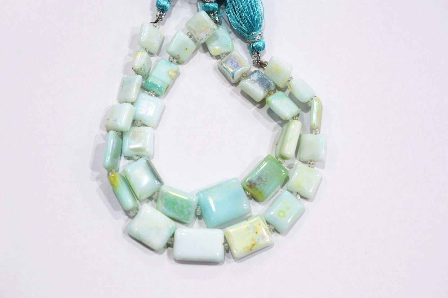 Mystic Metallic Coated Peruvian Blue Opal smooth Beads , Sold By Strand , 7x8 - 12x15 mm , 7" , 20378
