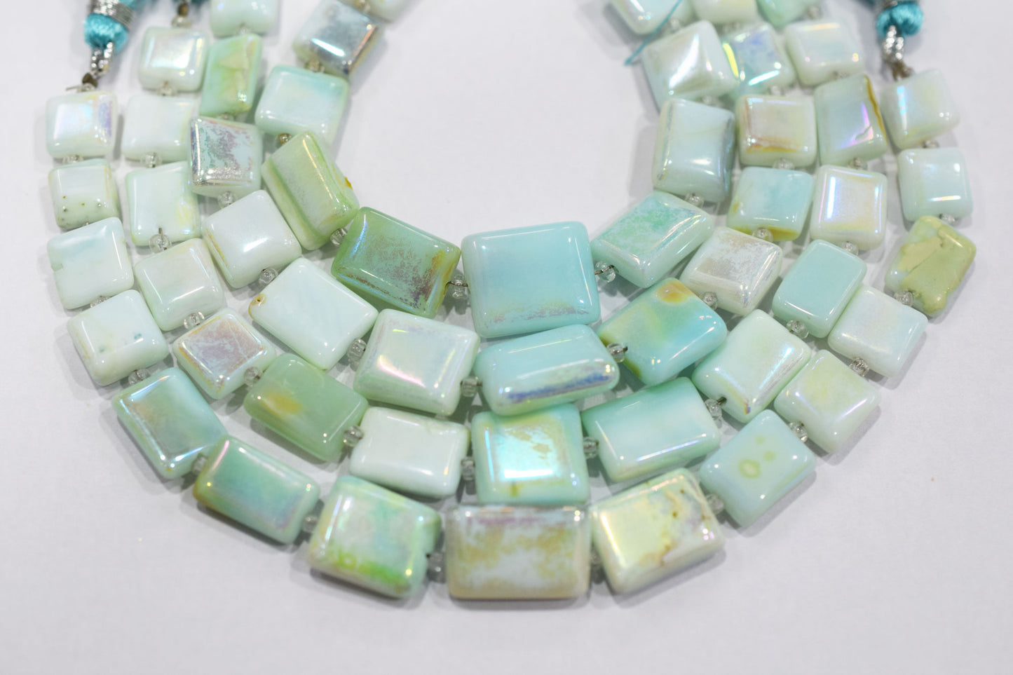Mystic Metallic Coated Peruvian Blue Opal smooth Beads , Sold By Strand , 7x8 - 12x15 mm , 7" , 20378