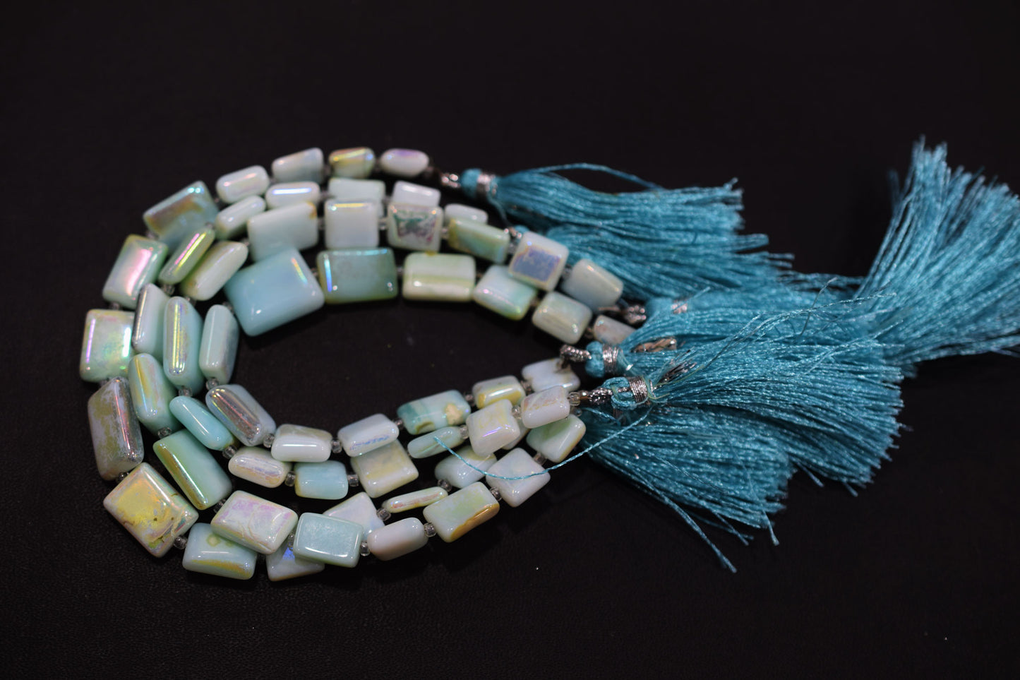 Mystic Metallic Coated Peruvian Blue Opal smooth Beads , Sold By Strand , 7x8 - 12x15 mm , 7" , 20378