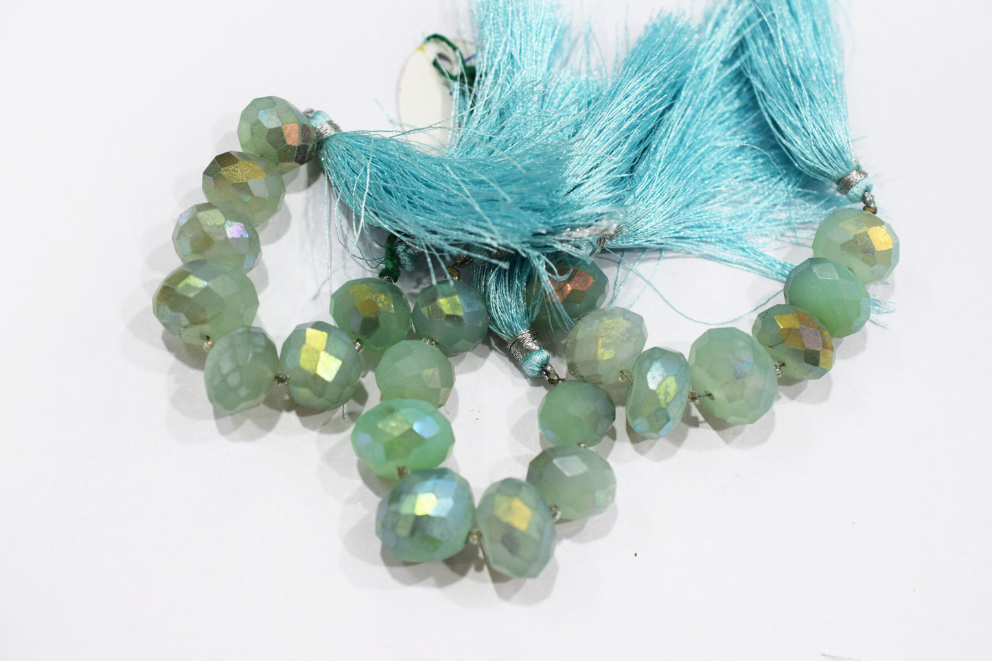 7 Pcs In The Strand , Metallic Coated Aqua Chalcedony Faceted Beads , 12 - 16 mm , 20385