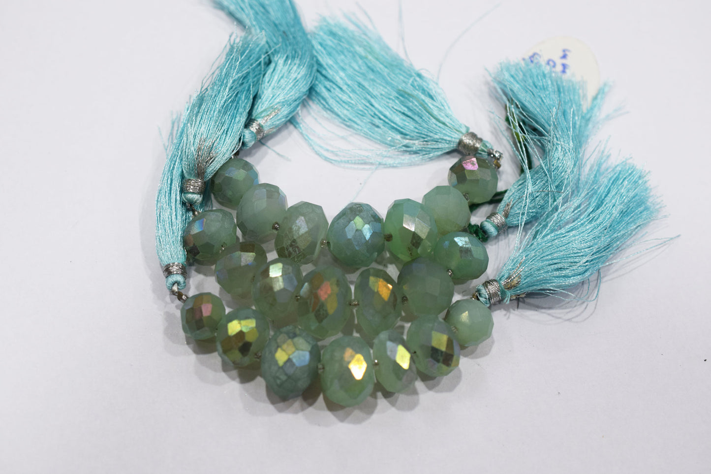 7 Pcs In The Strand , Metallic Coated Aqua Chalcedony Faceted Beads , 12 - 16 mm , 20385