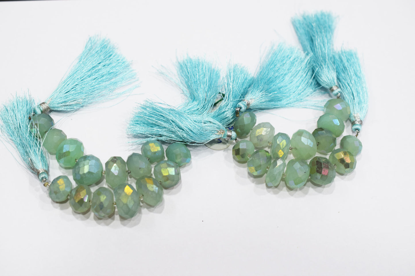 7 Pcs In The Strand , Metallic Coated Aqua Chalcedony Faceted Beads , 12 - 16 mm , 20385