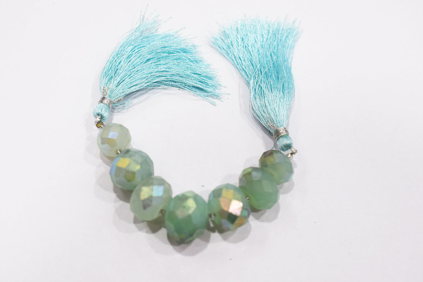 7 Pcs In The Strand , Metallic Coated Aqua Chalcedony Faceted Beads , 13 - 16 mm , 20386