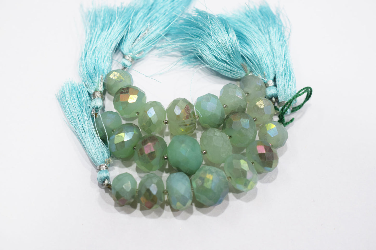 7 Pcs In The Strand , Metallic Coated Aqua Chalcedony Faceted Beads , 13 - 16 mm , 20386