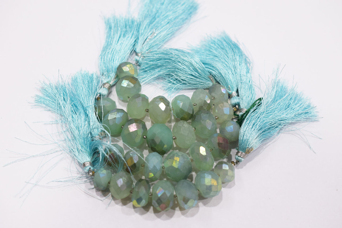 7 Pcs In The Strand , Metallic Coated Aqua Chalcedony Faceted Beads , 13 - 16 mm , 20386