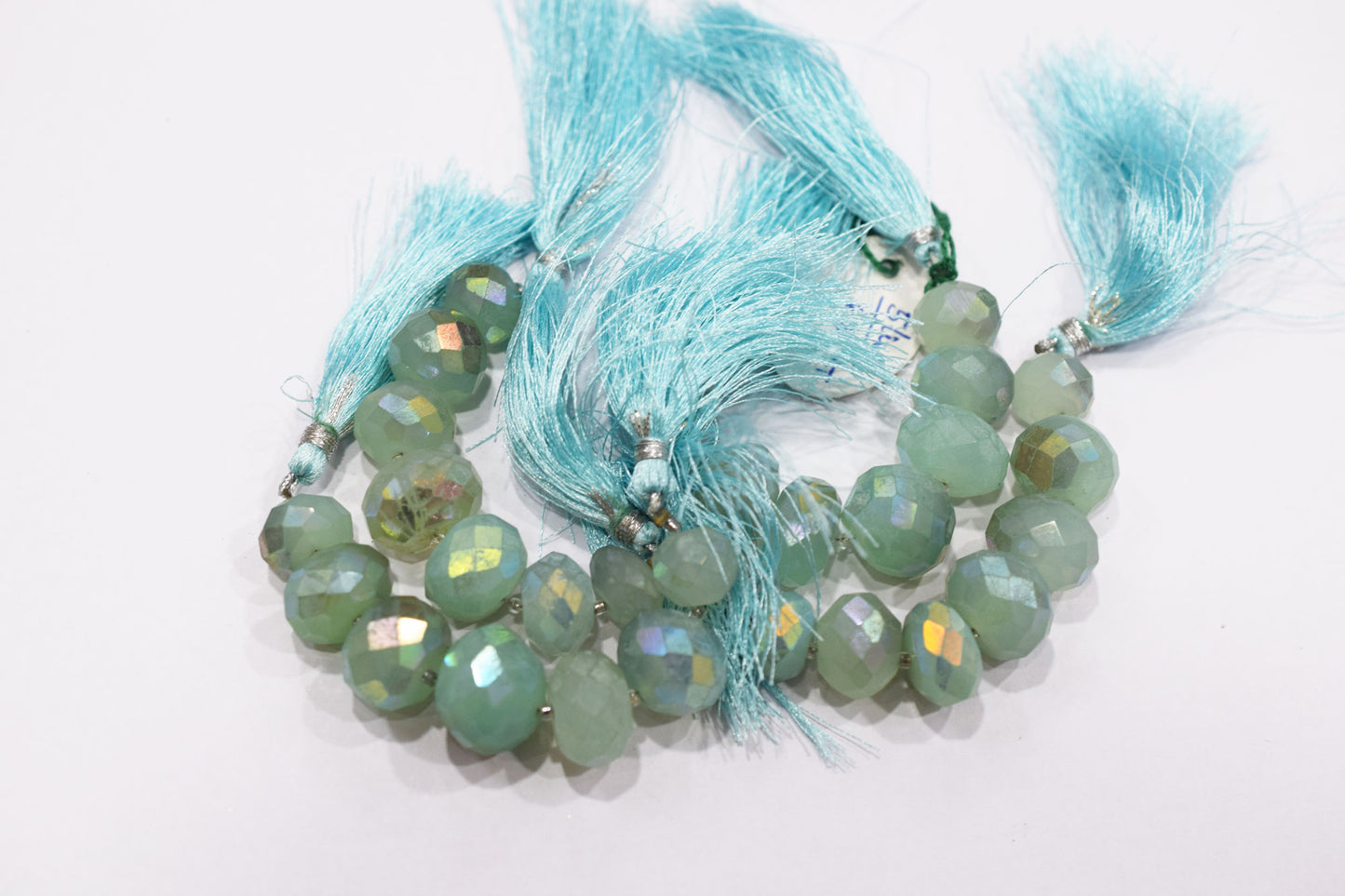 7 Pcs In The Strand , Metallic Coated Aqua Chalcedony Faceted Beads , 13 - 16 mm , 20386