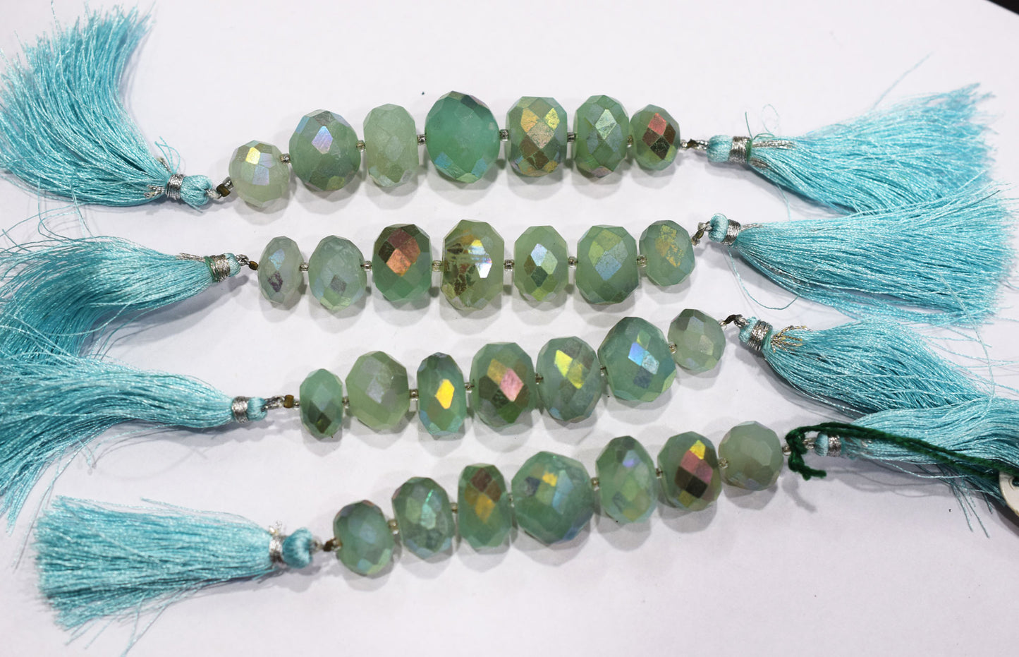 7 Pcs In The Strand , Metallic Coated Aqua Chalcedony Faceted Beads , 13 - 16 mm , 20386