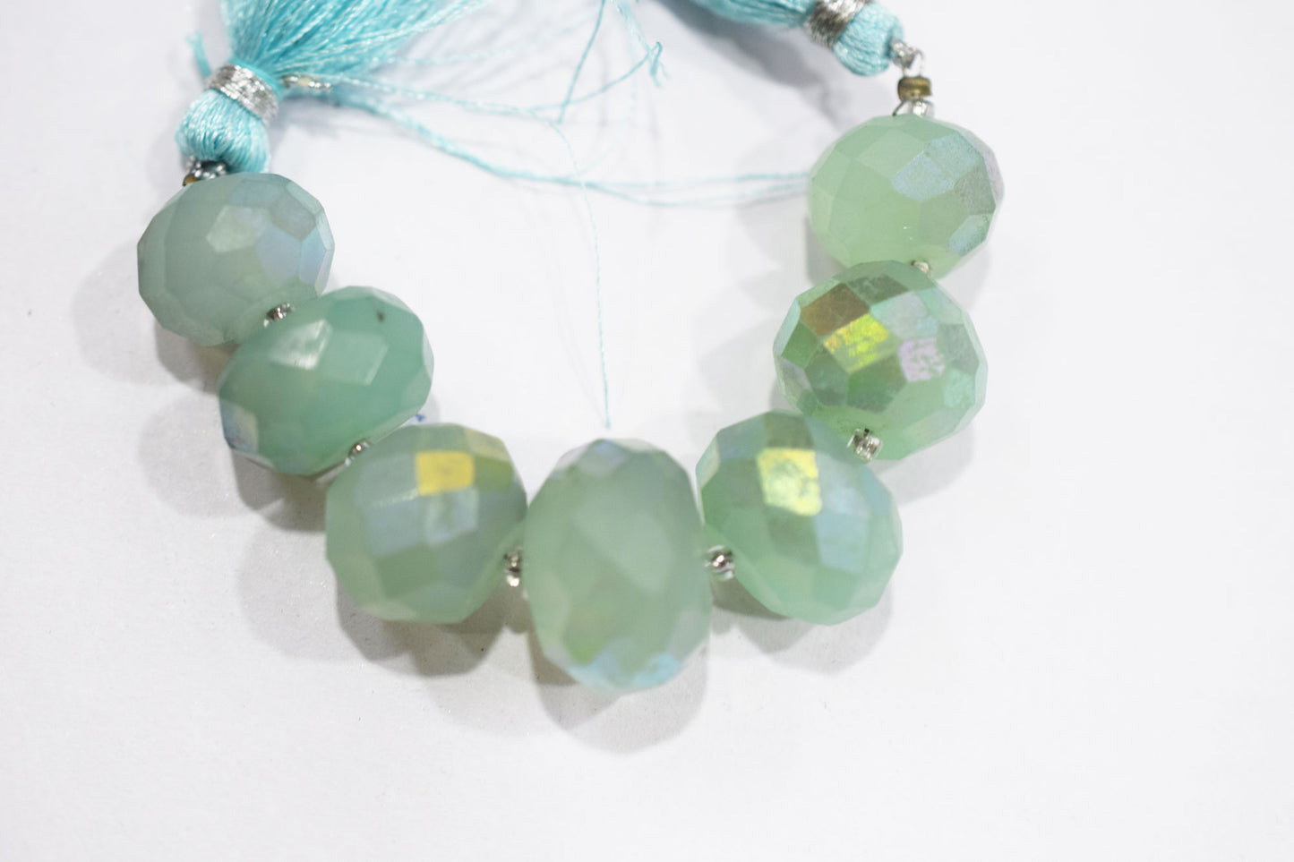 7 Pcs In The Strand , Metallic Coated Aqua Chalcedony Faceted Beads , 12 - 17 mm , 20387