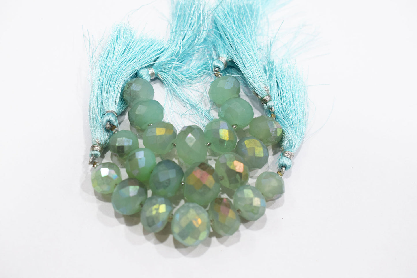 7 Pcs In The Strand , Metallic Coated Aqua Chalcedony Faceted Beads , 12 - 17 mm , 20387