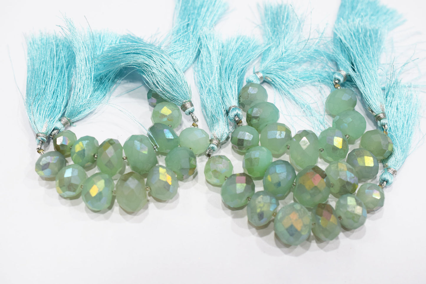 7 Pcs In The Strand , Metallic Coated Aqua Chalcedony Faceted Beads , 12 - 17 mm , 20387