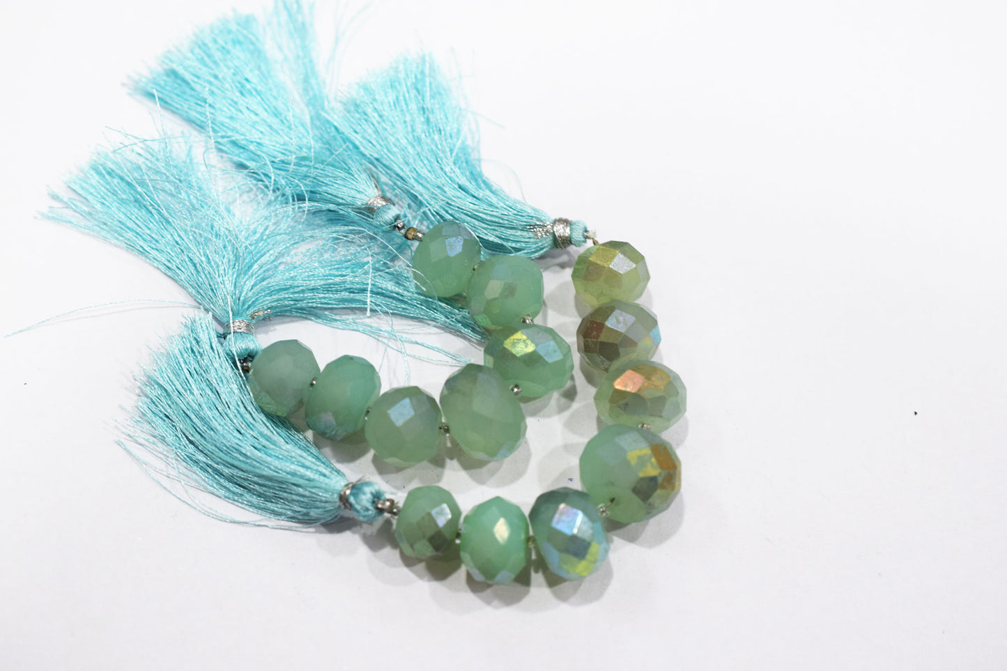 7 Pcs In The Strand , Metallic Coated Aqua Chalcedony Faceted Beads , 12 - 17 mm , 20387