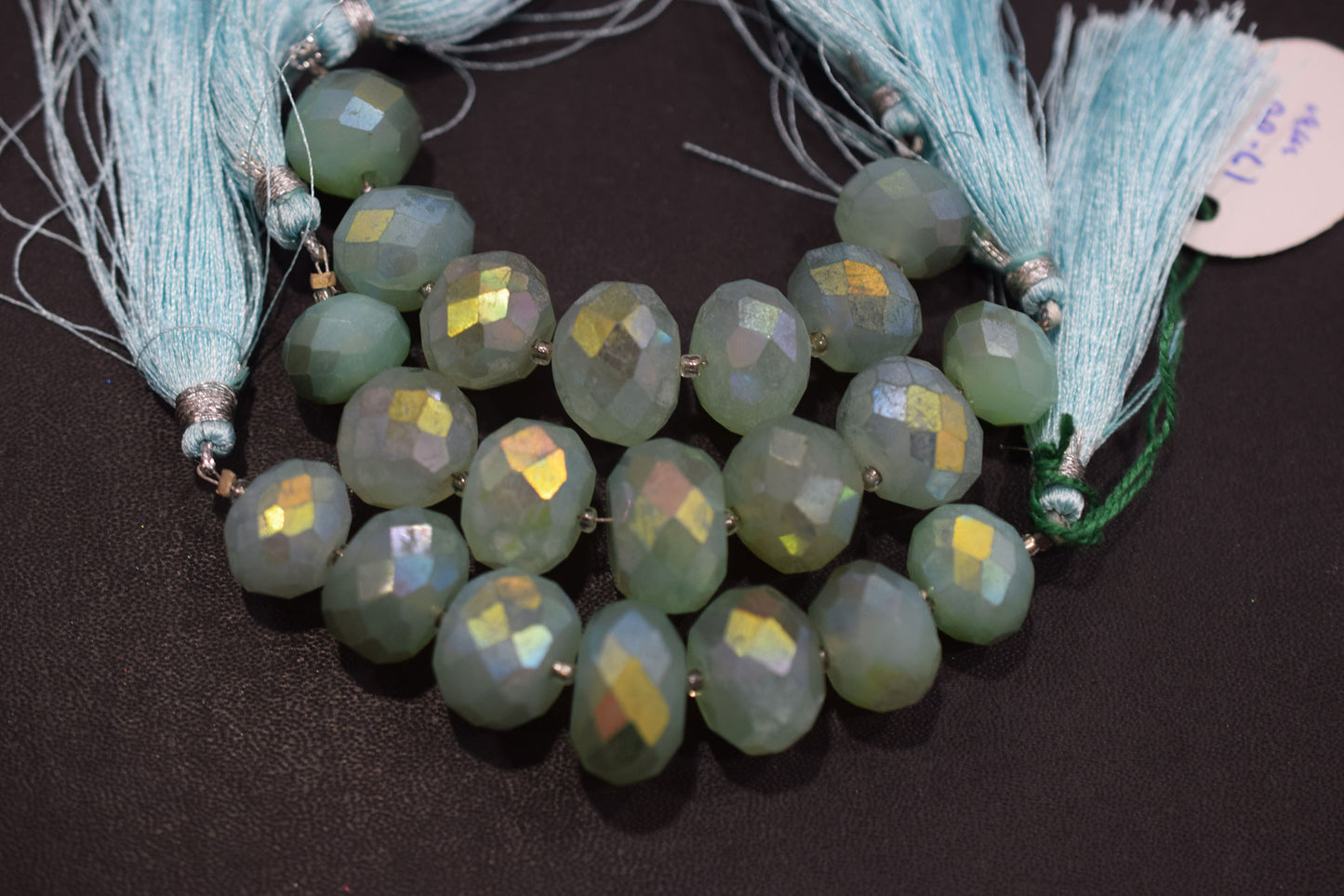 7 Pcs In The Strand , Metallic Coated Aqua Chalcedony Faceted Beads , 12 - 17 mm , 20387