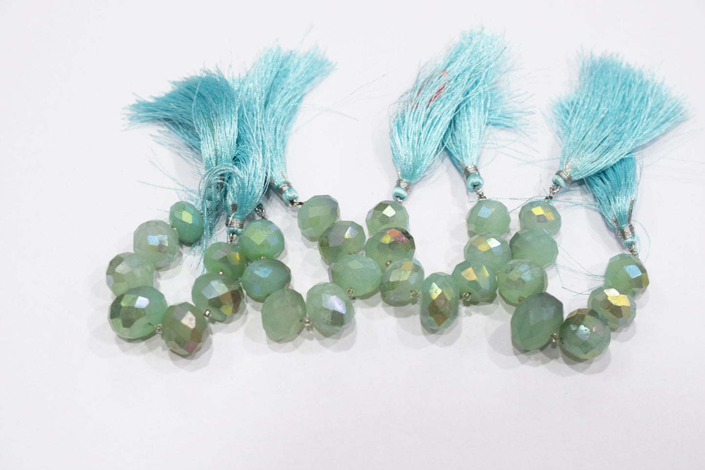 7 Pcs In The Strand , Metallic Coated Aqua Chalcedony Faceted Beads , 13 - 17 mm , 20388