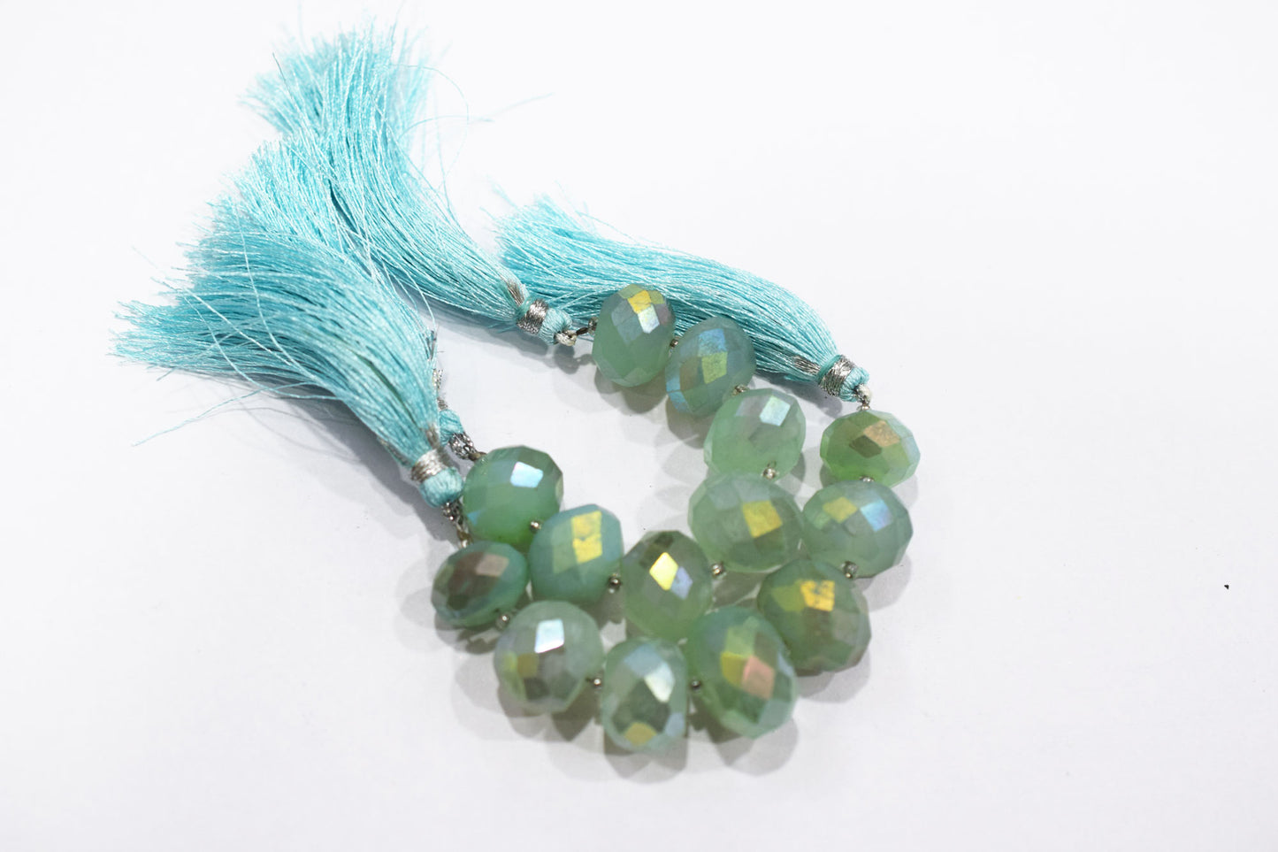 7 Pcs In The Strand , Metallic Coated Aqua Chalcedony Faceted Beads , 13 - 17 mm , 20388