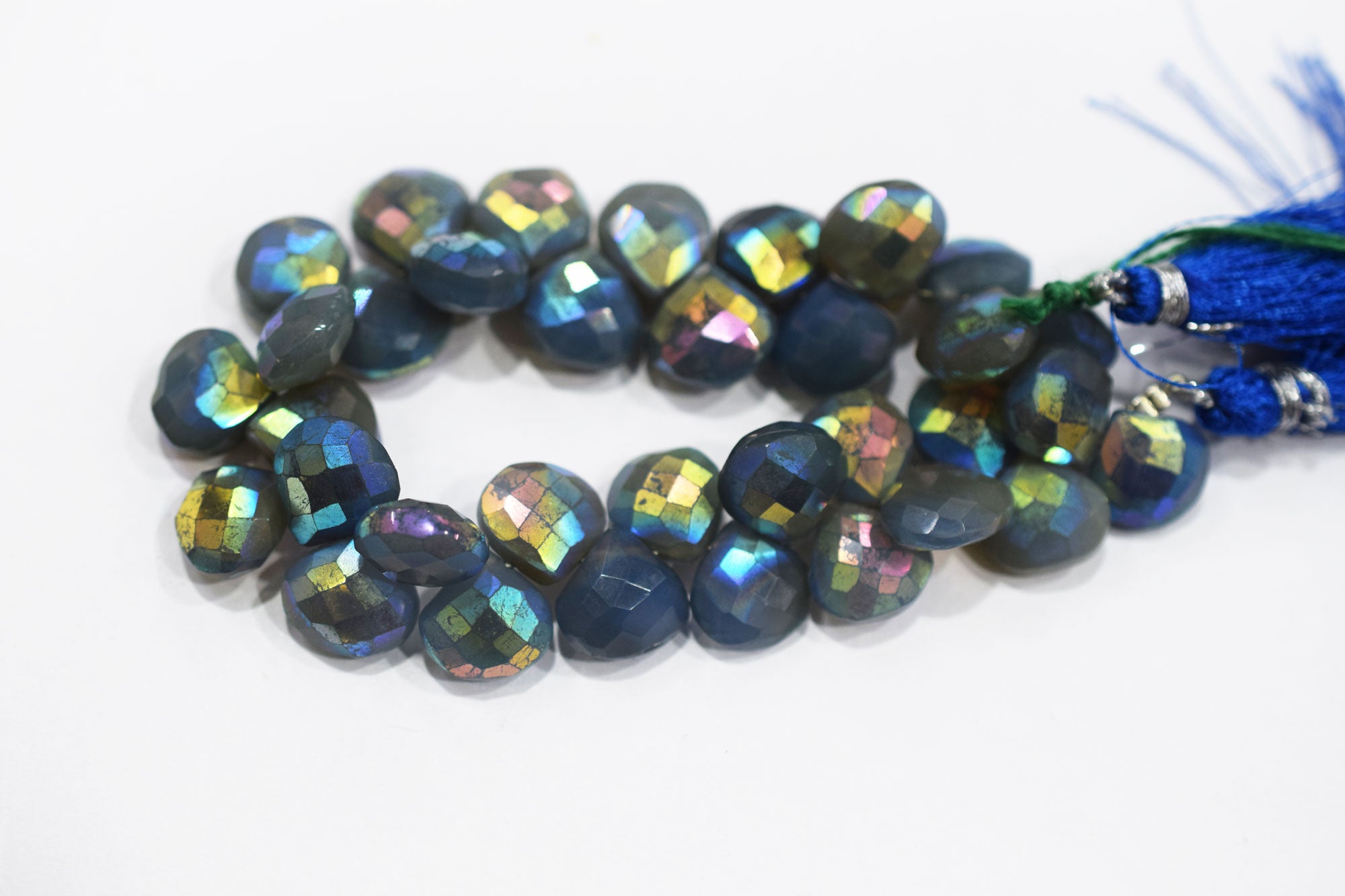 Metallic Coated Blue Chalcedony Heart Shape Beads , Sold By Strand , 11.50 - 12 mm , 7" , 20390